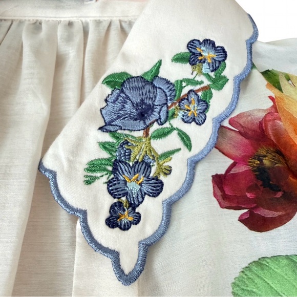 Alice + Olivia Floral Placement Blouse L Pink Sheer Statement Collar Designer - Picture 5 of 9